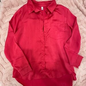 Women's Hot Pink Silk Button-Down Shirt